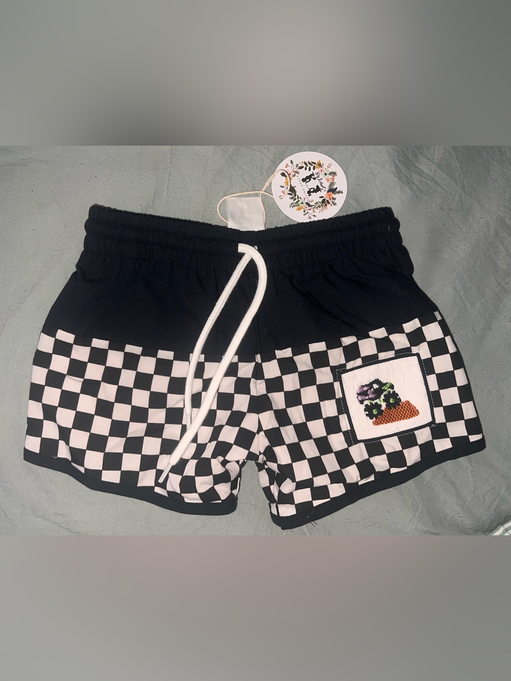 Monster truck Black & White Checkered Drawstring bathing suit